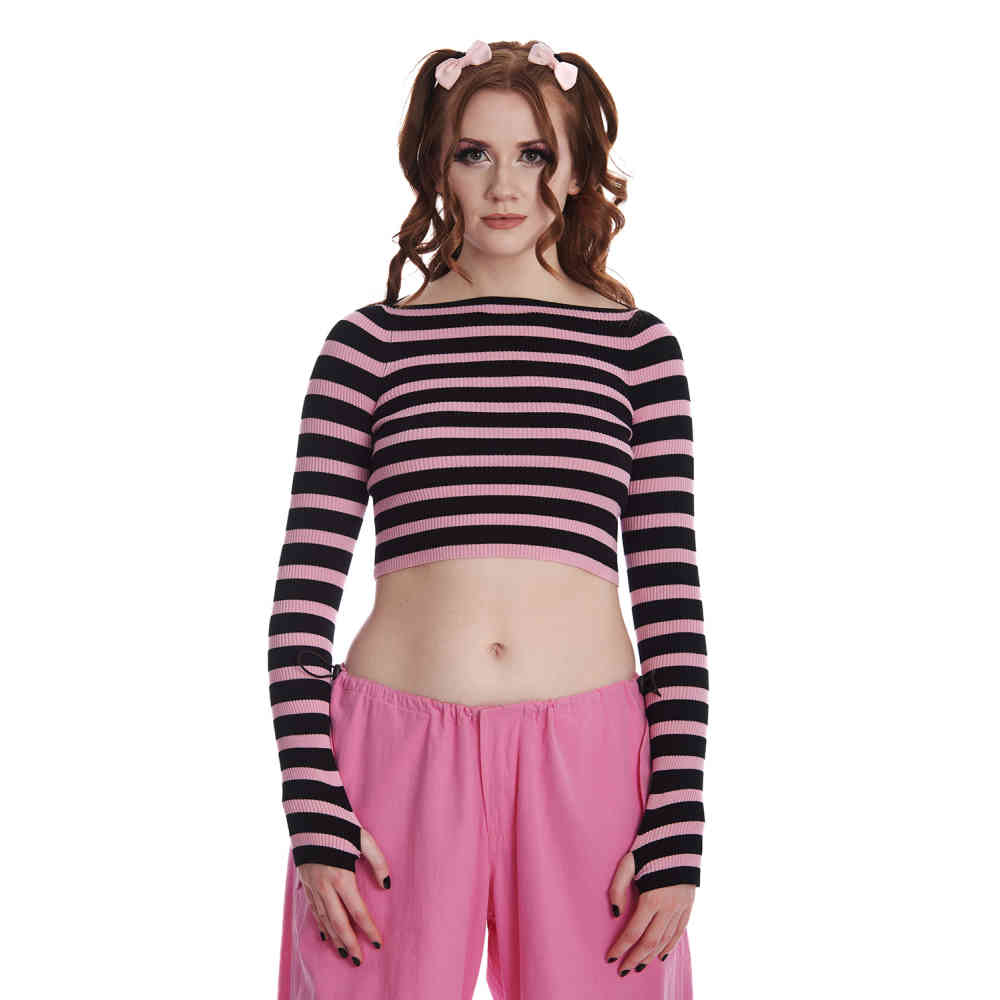 Banned - Frances Striped Strick pullover - Rosa/Schwarz